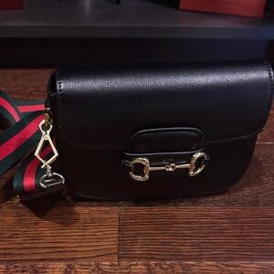 Black Leather Women Bag with Gold Accents